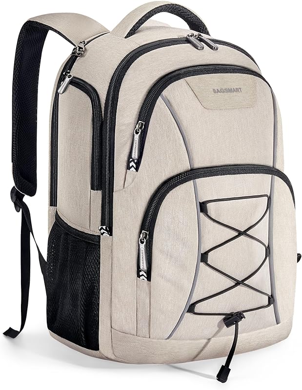 BAGSMAT Mochila para laptop universitário, mochila antifurto de 15,6 polegadas com orifício para carregador USB, mochila universitária resistente à água para mulheres e homens, mochila diária casual para viagens, fim de semana, branca, Off-white, 15.6 Inch, Mochila de viagem universitária, mochila casual